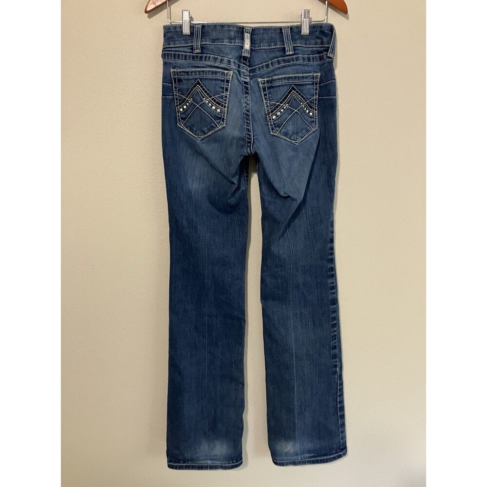 ARIAT R.E.A.L  DENIM WOMEN'S BOOTCUT BLUE JEANS, Silver Pocket, SIZE 28 Tall